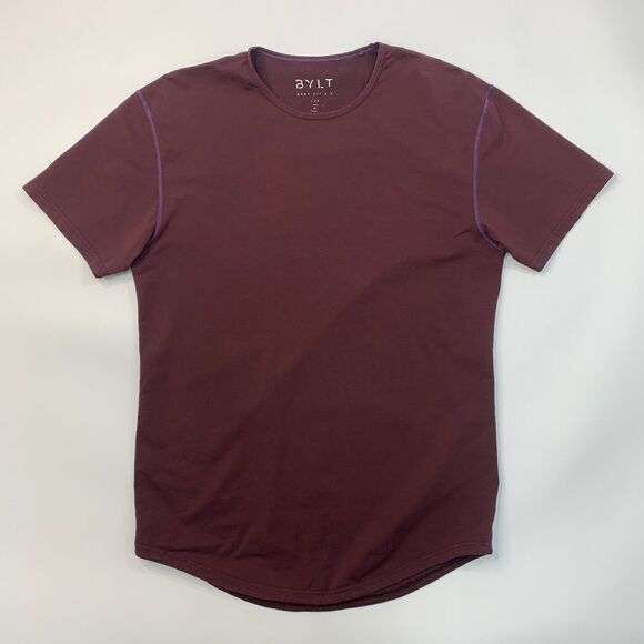 BYLT Shirt Men M Medium Maroon Short Sleeve Bodybuilder Muscle Crew Drop Cut Tee - Picture 2 of 9